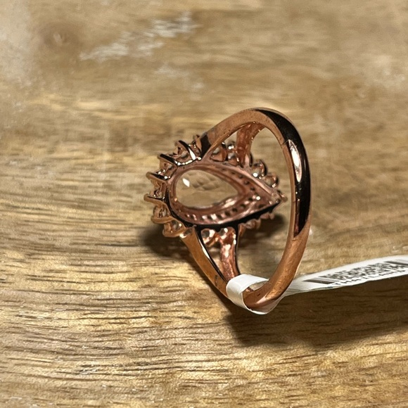 Synthetic Morganite & White Zircon Tear Drop Rose Gold Over Sterling Silver Ring - Picture 7 of 13